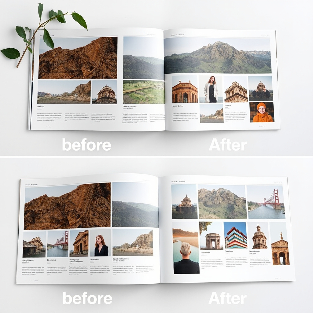 Comparación visual de portafolio antes y después mostrando la evolución de un diseño amateur a profesional con mejor organización y presentación