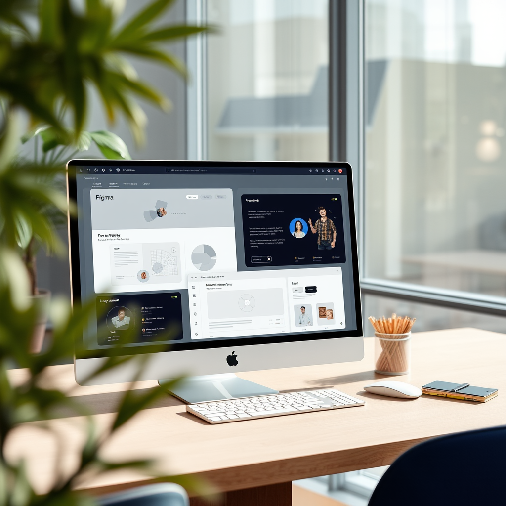 Interfaz de Figma mostrando herramientas de diseño colaborativo y prototipado para equipos de diseño moderno