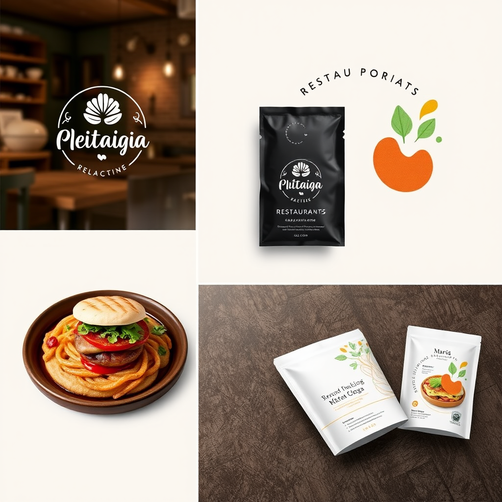 Portafolio de María mostrando proyectos de branding para restaurantes con identidad visual completa y aplicaciones en packaging