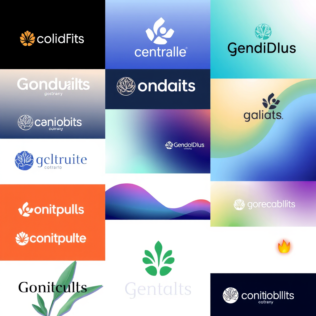 Collage de tendencias actuales en diseño de marca incluyendo gradientes, tipografías variables y elementos orgánicos